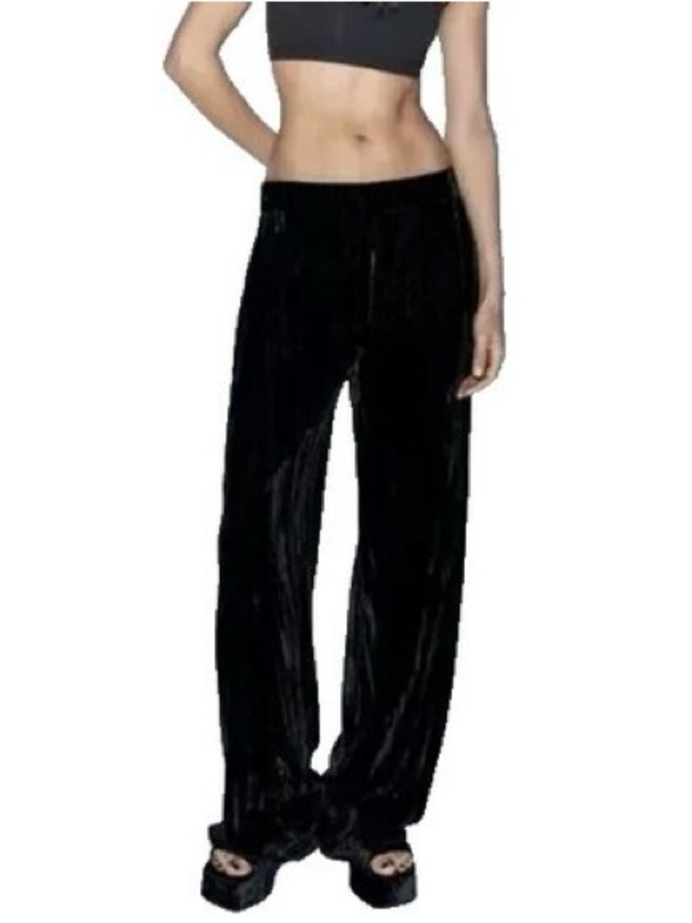 Blank NYC Velvet Velour Straight Leg Pull On Pants L Large Pockets Relaxed Boho